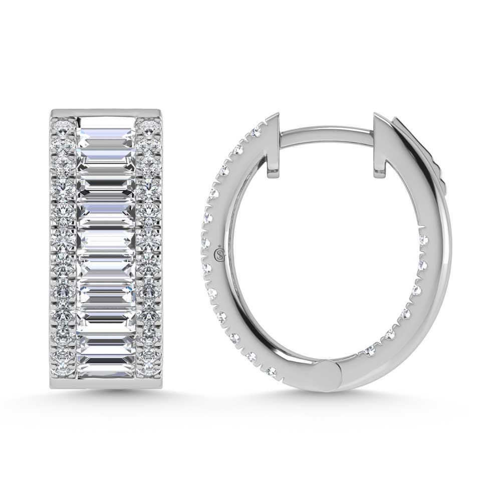 14K White Gold Round & Baguette Lab Grown Diamond 3 Ct.Tw. Hoop Earrings
