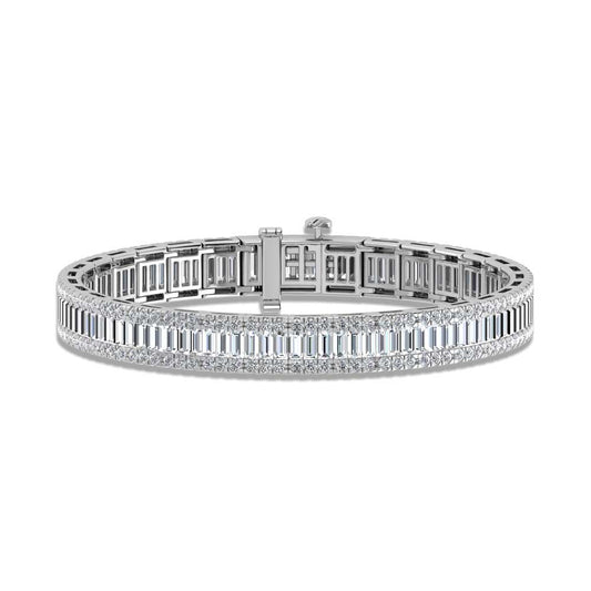 14K White Gold Round & Baguette Lab Grown Diamond 8 1/2 Ct.Tw. Tennis Bracelet