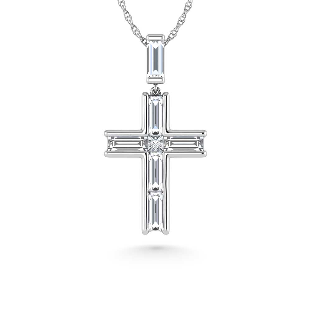 14K White Gold Lab Grown Diamond 2 1/5 Ct.Tw. Slim Baguette Cross Pendant