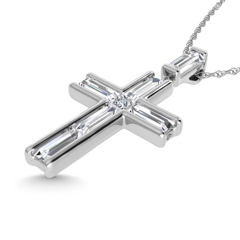 14K White Gold Lab Grown Diamond 2 1/5 Ct.Tw. Slim Baguette Cross Pendant