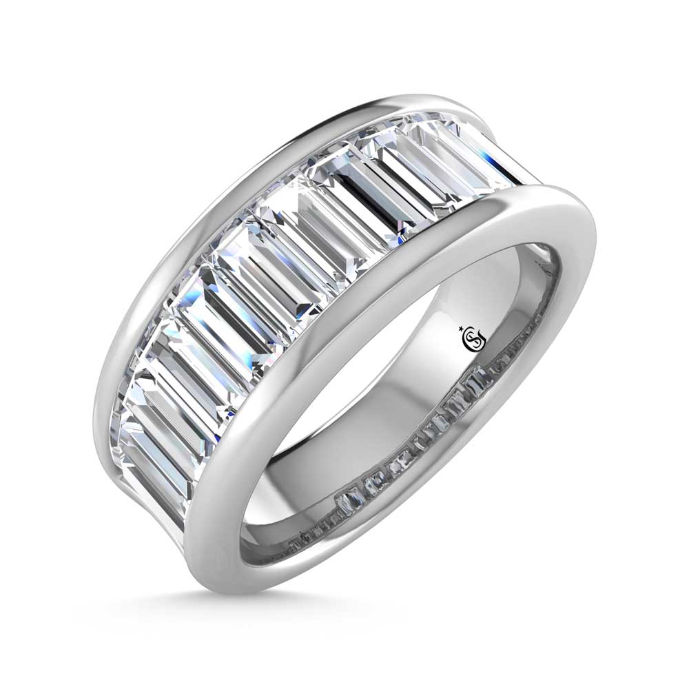 14K White Gold Lab Grown Diamond 2 7/8 Ct.Tw. Slim Baguette Mens Ring