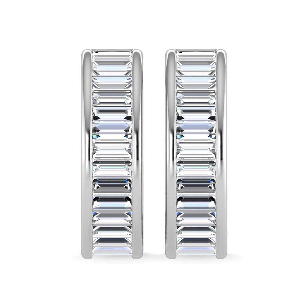14K White Gold Lab Grown Diamond 6 Ct.Tw. Slim Baguette Hoop Earrings