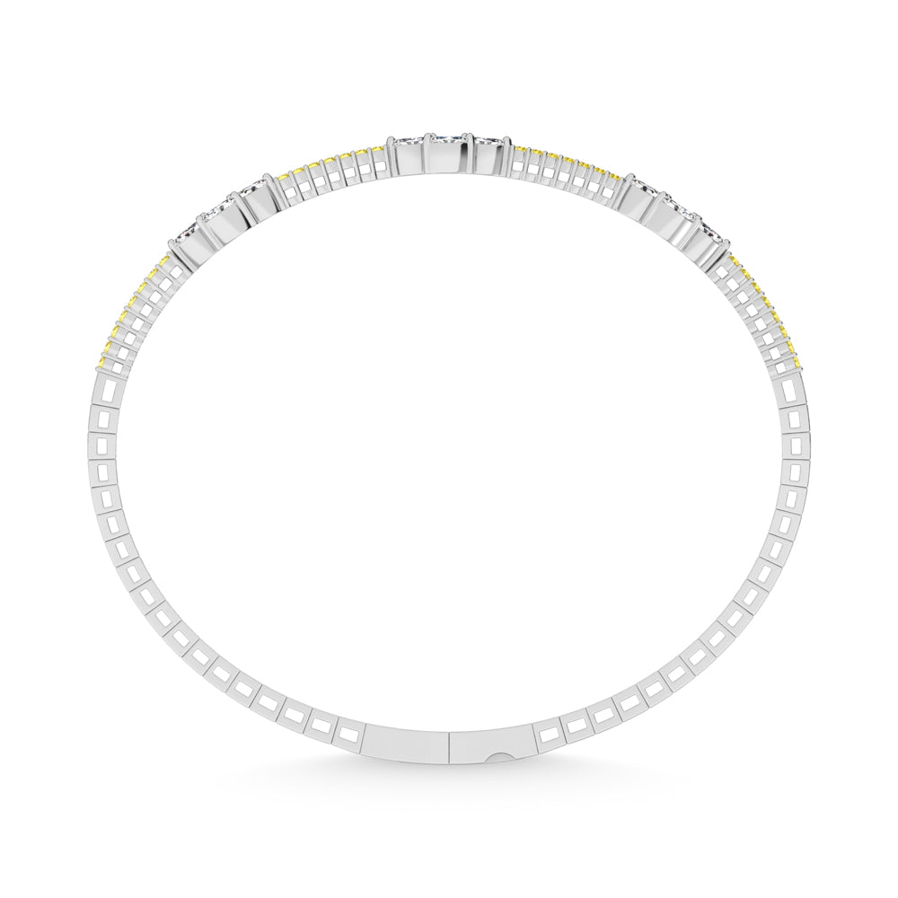 14K White Gold 1 1/10 Ct.Tw. Round Yellow and White Marquise Shape Lab Grown Diamond Flexi Bangle