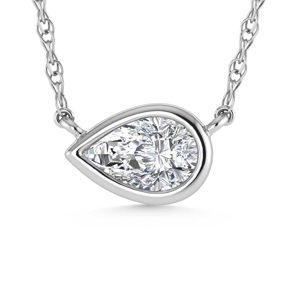 14K White Gold Lab Grown Diamond 1 Ct.Tw. Pear Shape Solitaire Necklace - 16 inches