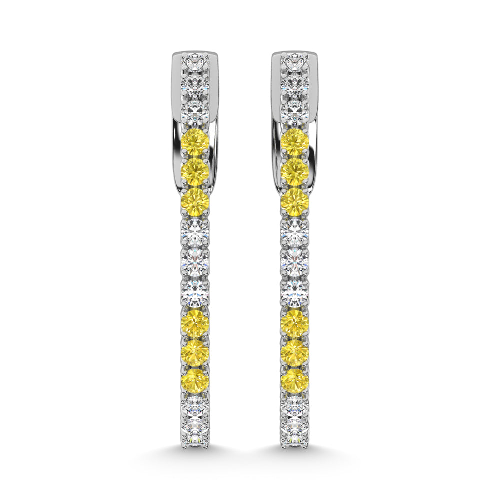 14K White Gold 5/8 Ct.Tw. Alternate 3 White and 3 Yellow Labgrown Hoop Earrings