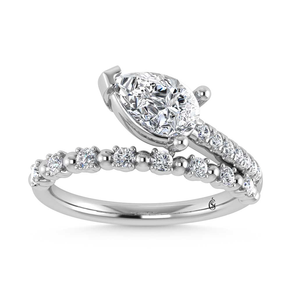 14K White Gold  1 1/4 Ct.Tw. Pear and Round Lab Grown Diamond Fashion Ring