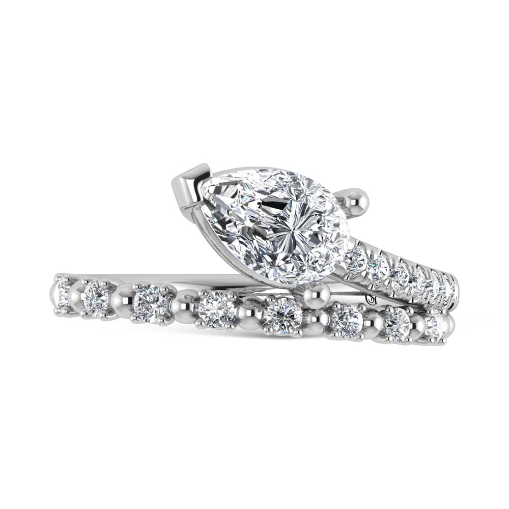 14K White Gold  1 1/4 Ct.Tw. Pear and Round Lab Grown Diamond Fashion Ring