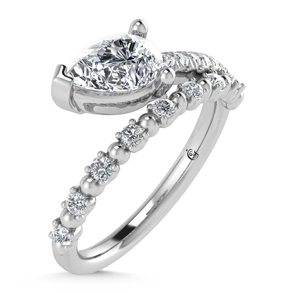 14K White Gold  1 1/4 Ct.Tw. Pear and Round Lab Grown Diamond Fashion Ring