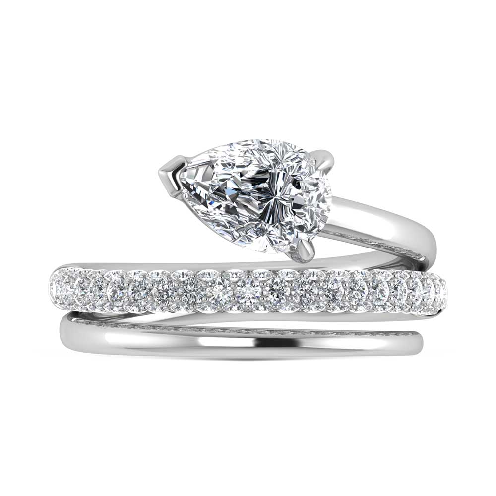 14K White Gold  1 5/8 Ct.Tw. Pear and Round Lab Grown Diamond Fashion Ring
