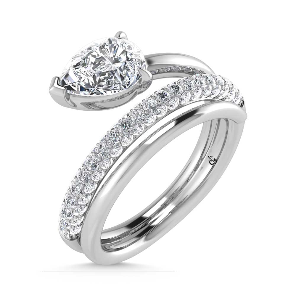 14K White Gold  1 5/8 Ct.Tw. Pear and Round Lab Grown Diamond Fashion Ring