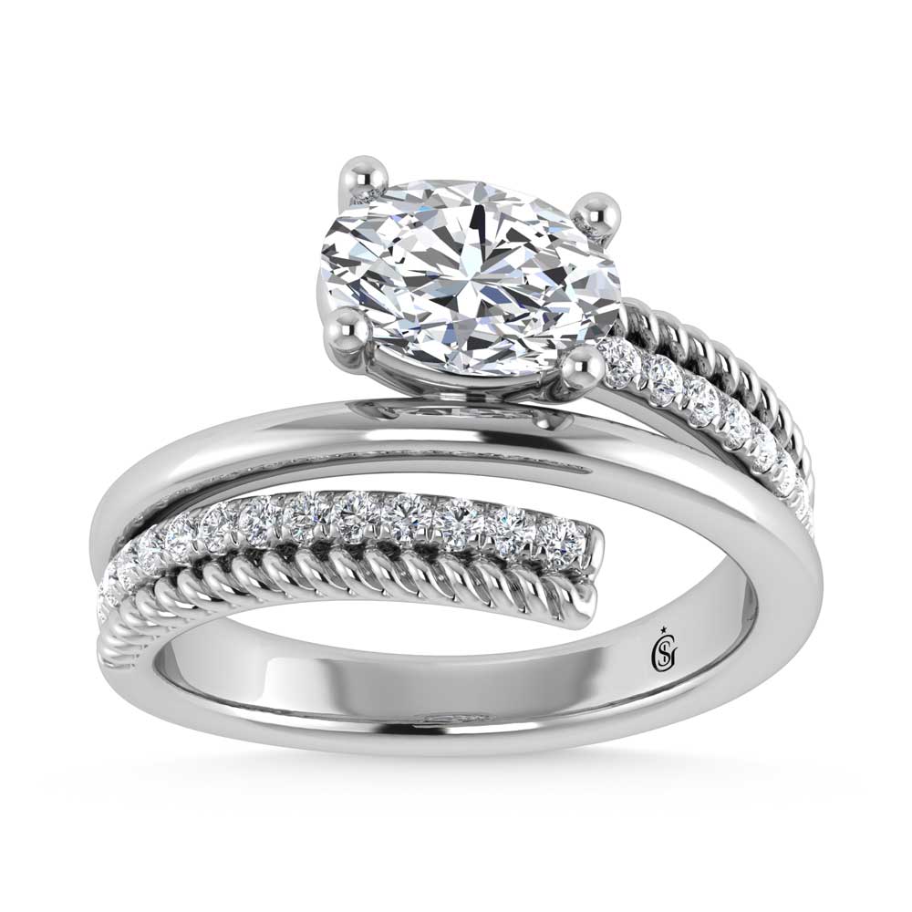 14K White Gold  1 5/8 Ct.Tw. Oval and Round Lab Grown Diamond Fashion Ring