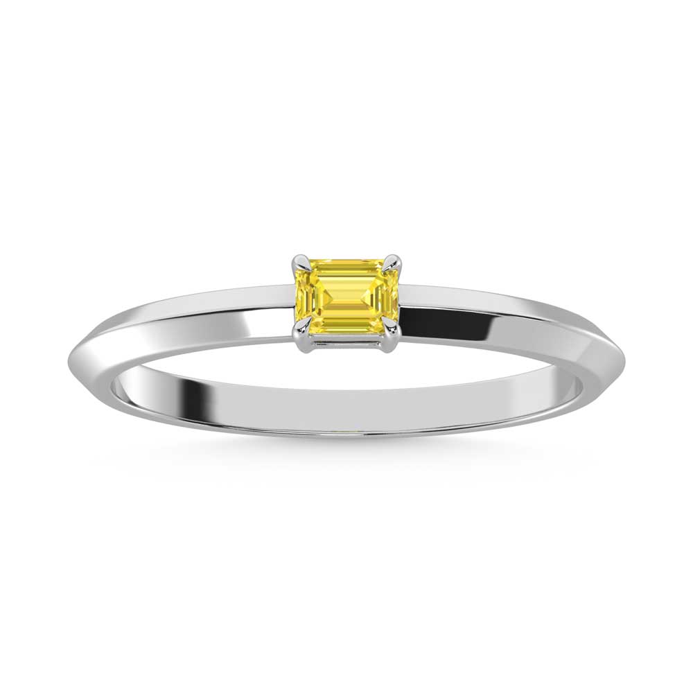 14K White Gold Emerald Shape Yellow Lab Grown Diamond 1/4 Ct.Tw. Ring