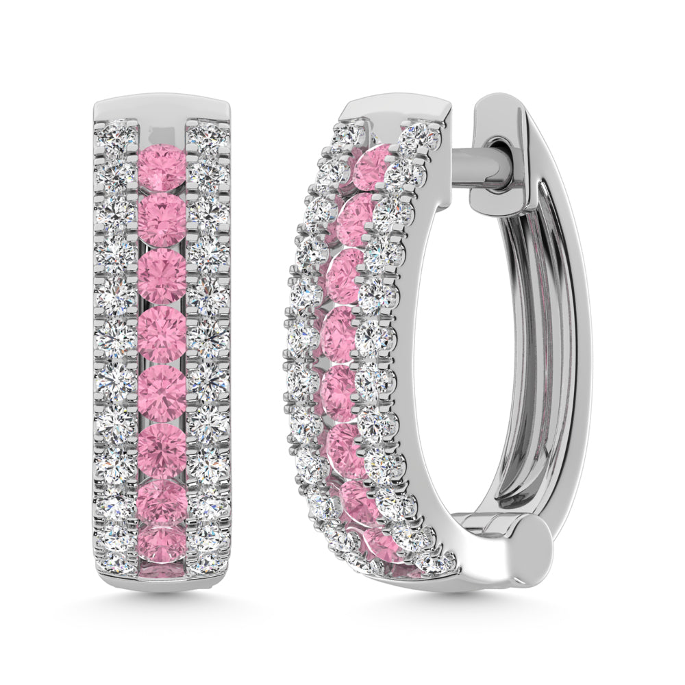 14K White Gold Lab Grown Diamond 1 Ct.Tw. Earrings (Center Row Pink Diamond)