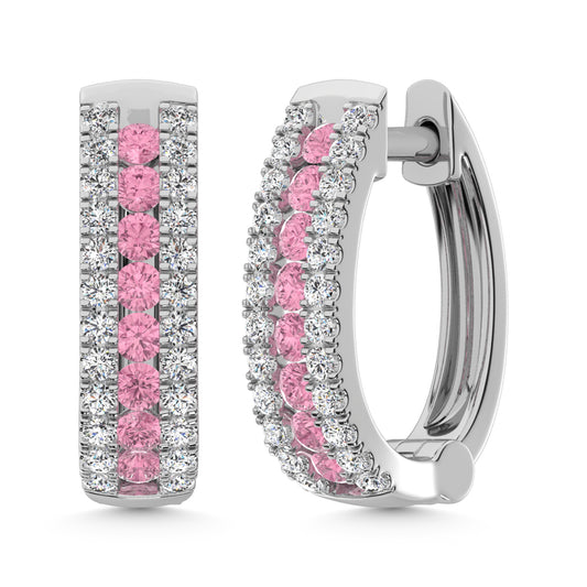 14K White Gold Lab Grown Diamond 1 Ct.Tw. Earrings (Center Row Pink Diamond)