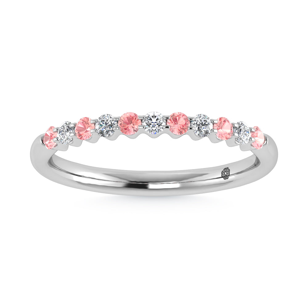 14K White Gold Lab Grown Alternate Pink And White Diamond 1/4 Ct.Tw. Stackable Band