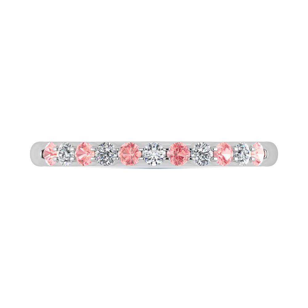 14K White Gold Lab Grown Alternate Pink And White Diamond 1/4 Ct.Tw. Stackable Band