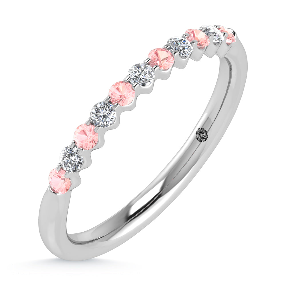 14K White Gold Lab Grown Alternate Pink And White Diamond 1/4 Ct.Tw. Stackable Band
