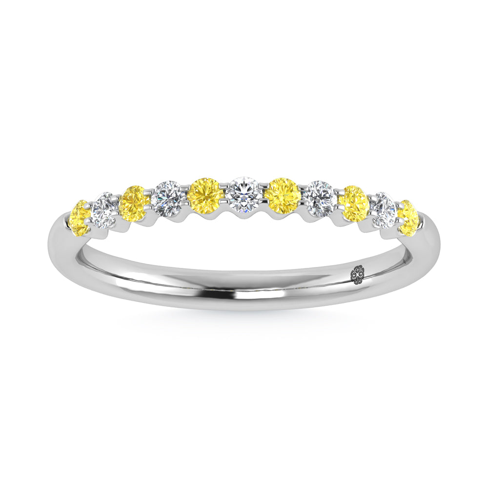 14K White Gold Lab Grown Alternate Yellow And White Diamond 1/4 Ct.Tw. Stackable Band