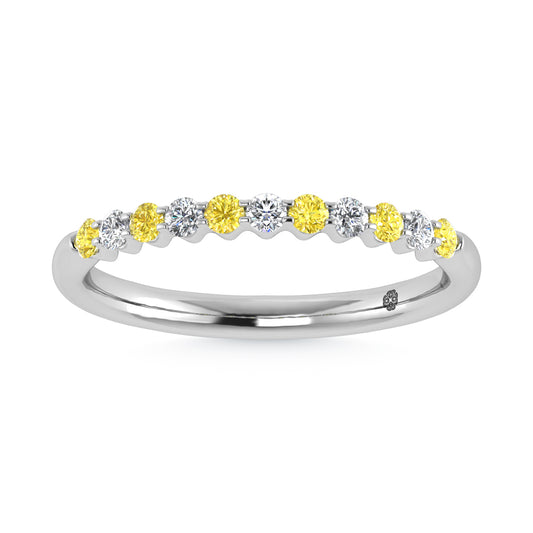 14K White Gold Lab Grown Alternate Yellow And White Diamond 1/4 Ct.Tw. Stackable Band