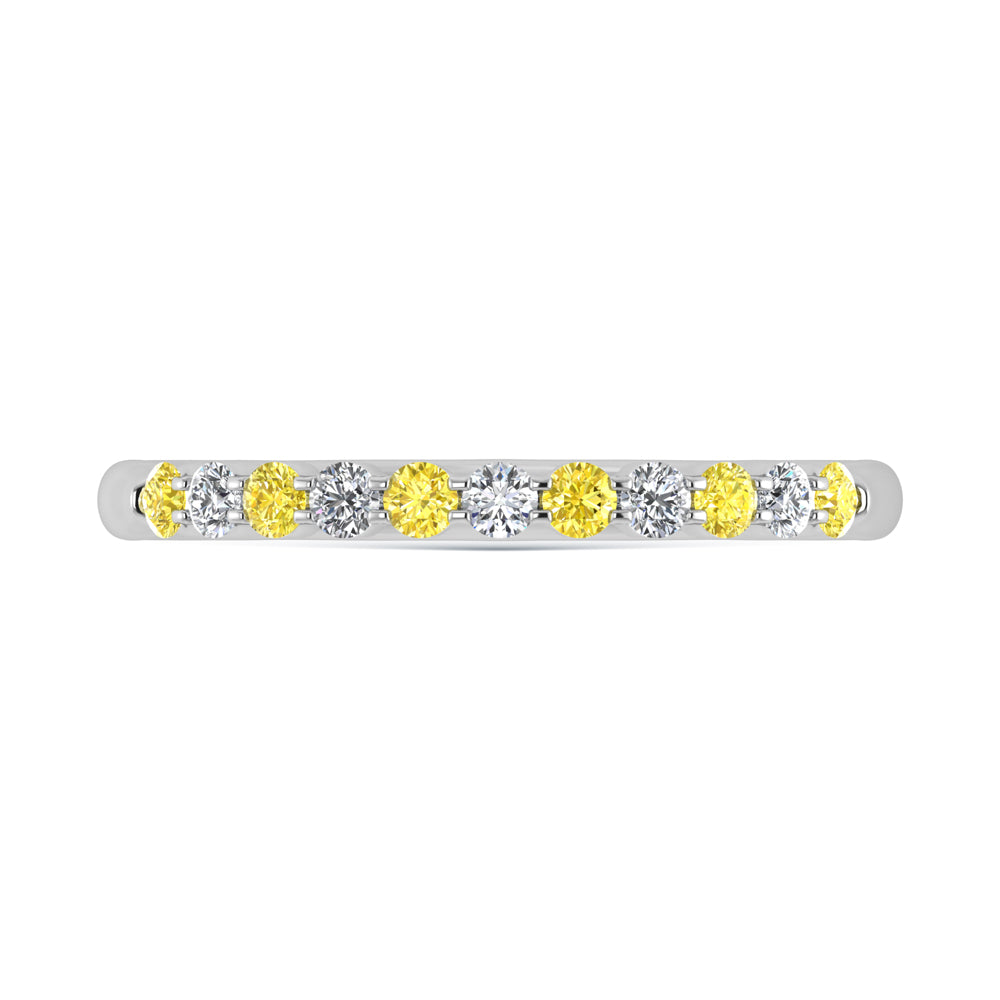 14K White Gold Lab Grown Alternate Yellow And White Diamond 1/4 Ct.Tw. Stackable Band