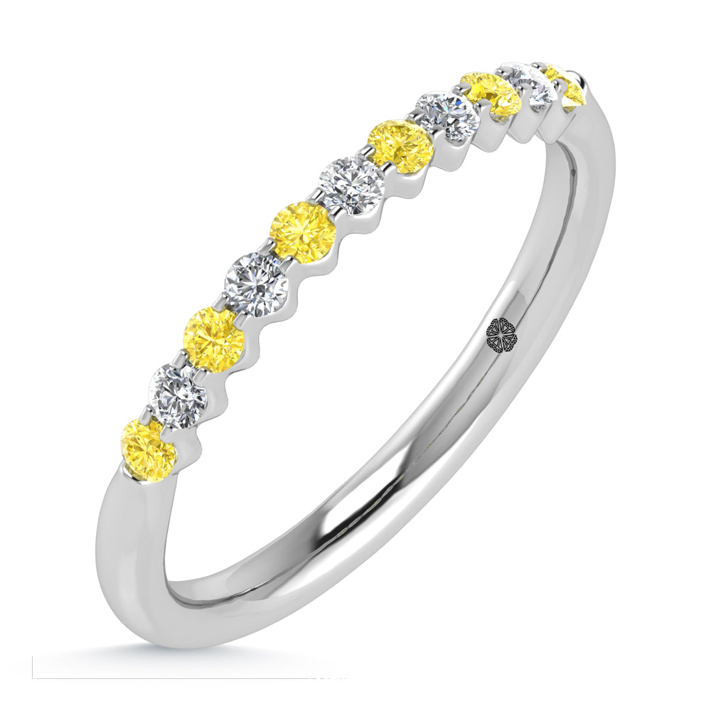 14K White Gold Lab Grown Alternate Yellow And White Diamond 1/4 Ct.Tw. Stackable Band
