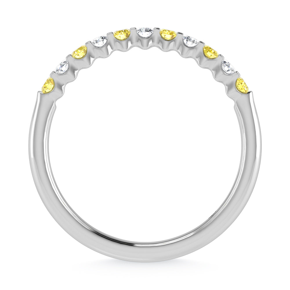 14K White Gold Lab Grown Alternate Yellow And White Diamond 1/4 Ct.Tw. Stackable Band
