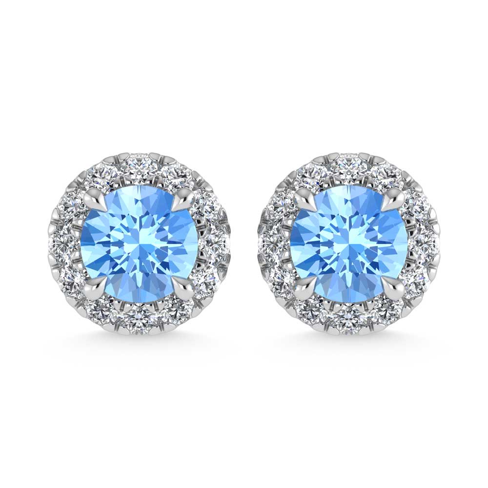 14K White Gold  2 Ct.Tw. White and Blue Lab Grown Diamond Stud Earrings