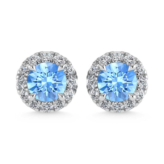 14K White Gold  2 Ct.Tw. White and Blue Lab Grown Diamond Stud Earrings