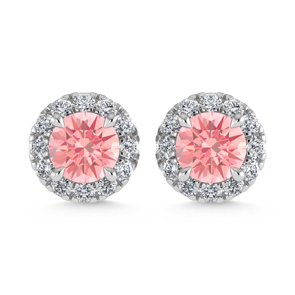 14K White Gold  2 3/4 Ct.Tw. White and Pink Lab Grown Diamond IGI Certified Stud Earrings
