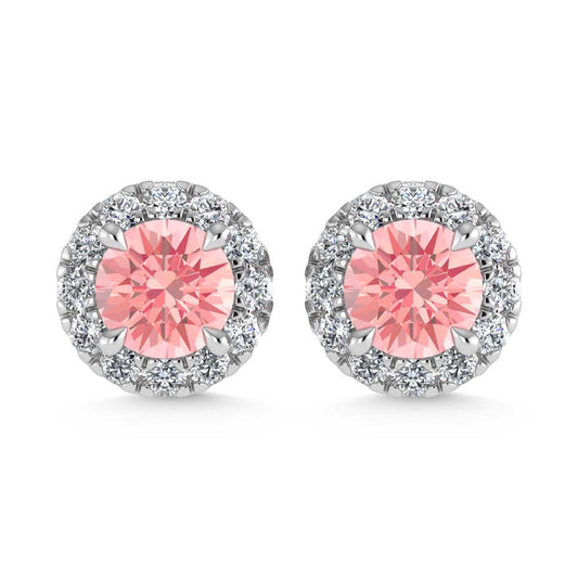 14K White Gold  2 3/4 Ct.Tw. White and Pink Lab Grown Diamond IGI Certified Stud Earrings