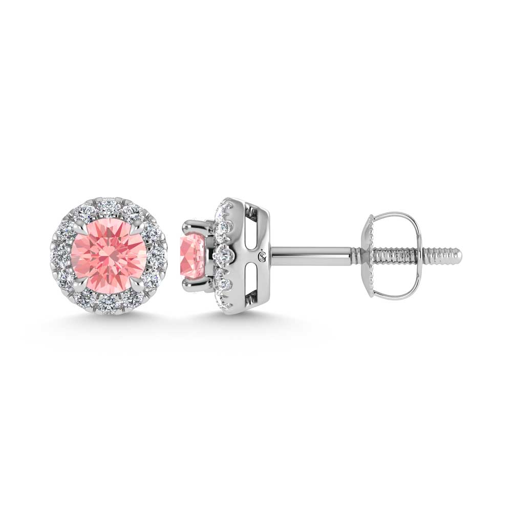 14K White Gold  2 3/4 Ct.Tw. White and Pink Lab Grown Diamond IGI Certified Stud Earrings