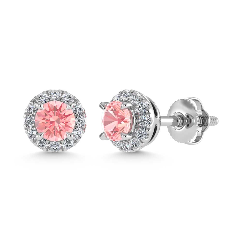 14K White Gold  2 3/4 Ct.Tw. White and Pink Lab Grown Diamond IGI Certified Stud Earrings