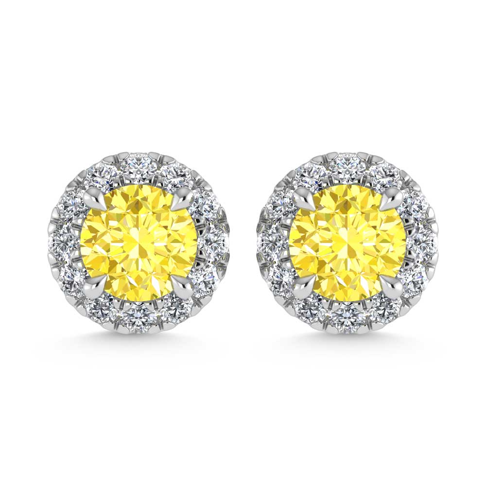 14K White Gold  1 1/3 Ct.Tw. White and Yellow Lab Grown Diamond Stud Earrings
