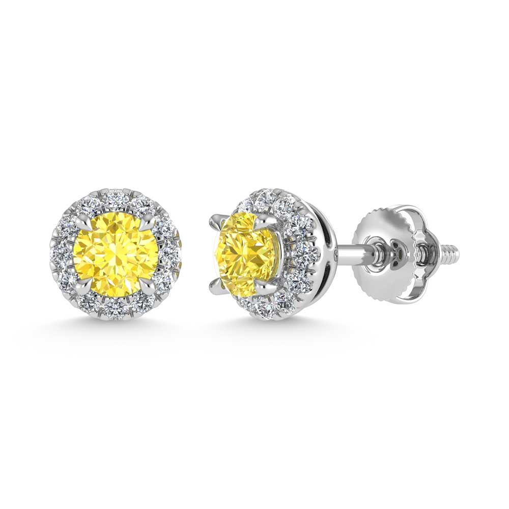 14K White Gold  3/4 Ct.Tw. White and Yellow Lab Grown Diamond Stud Earrings