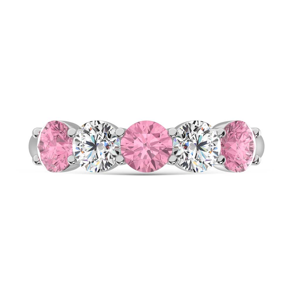 14K White Gold  1 Ct.Tw. 5 Stone Alternate White and Pink Lab Grown Diamond Band