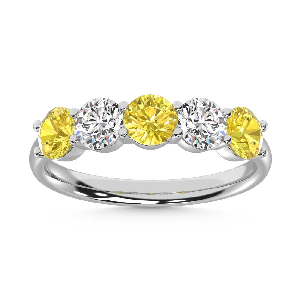 14K White Gold  1 1/2 Ct.Tw. 5 Stone Alternate White and Yellow Lab Grown Diamond Band