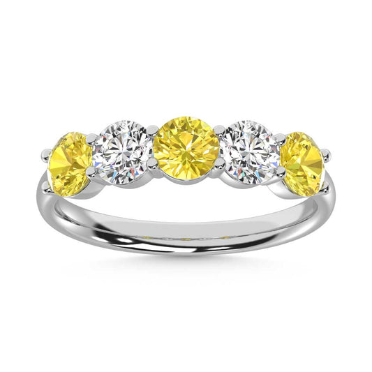 14K White Gold  1 1/2 Ct.Tw. 5 Stone Alternate White and Yellow Lab Grown Diamond Band
