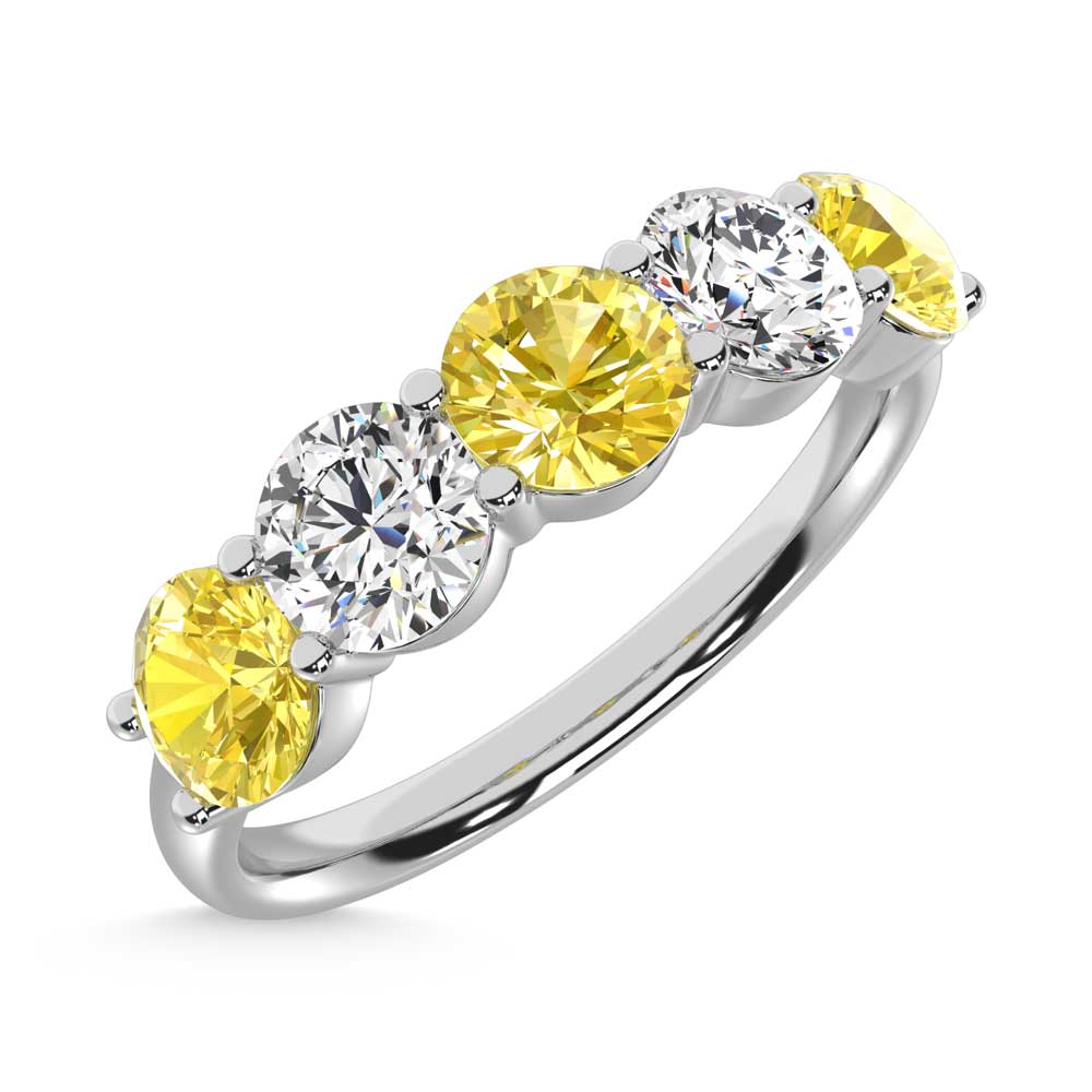 14K White Gold  1 1/2 Ct.Tw. 5 Stone Alternate White and Yellow Lab Grown Diamond Band