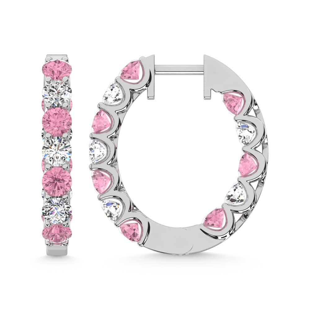 14K White Gold  2 Ct.Tw. Alternate White and Pink Lab Grown Diamond Hoop Earrings