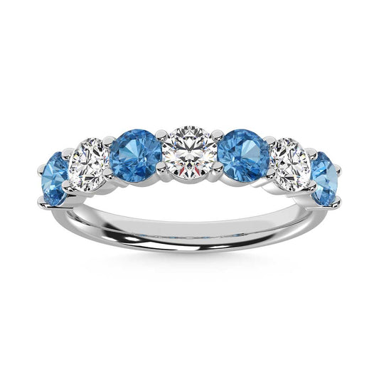 14K White Gold  2 Ct.Tw. 7 Stone Alternate White and Blue Lab Grown Diamond Band