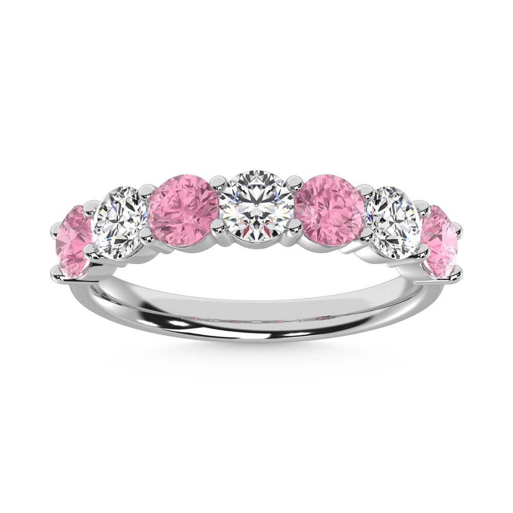 14K White Gold  2 Ct.Tw. 7 Stone Alternate White and Pink Lab Grown Diamond Band