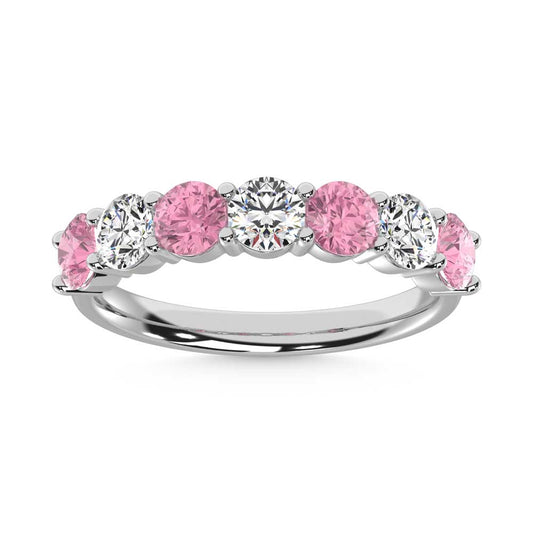 14K White Gold  2 Ct.Tw. 7 Stone Alternate White and Pink Lab Grown Diamond Band