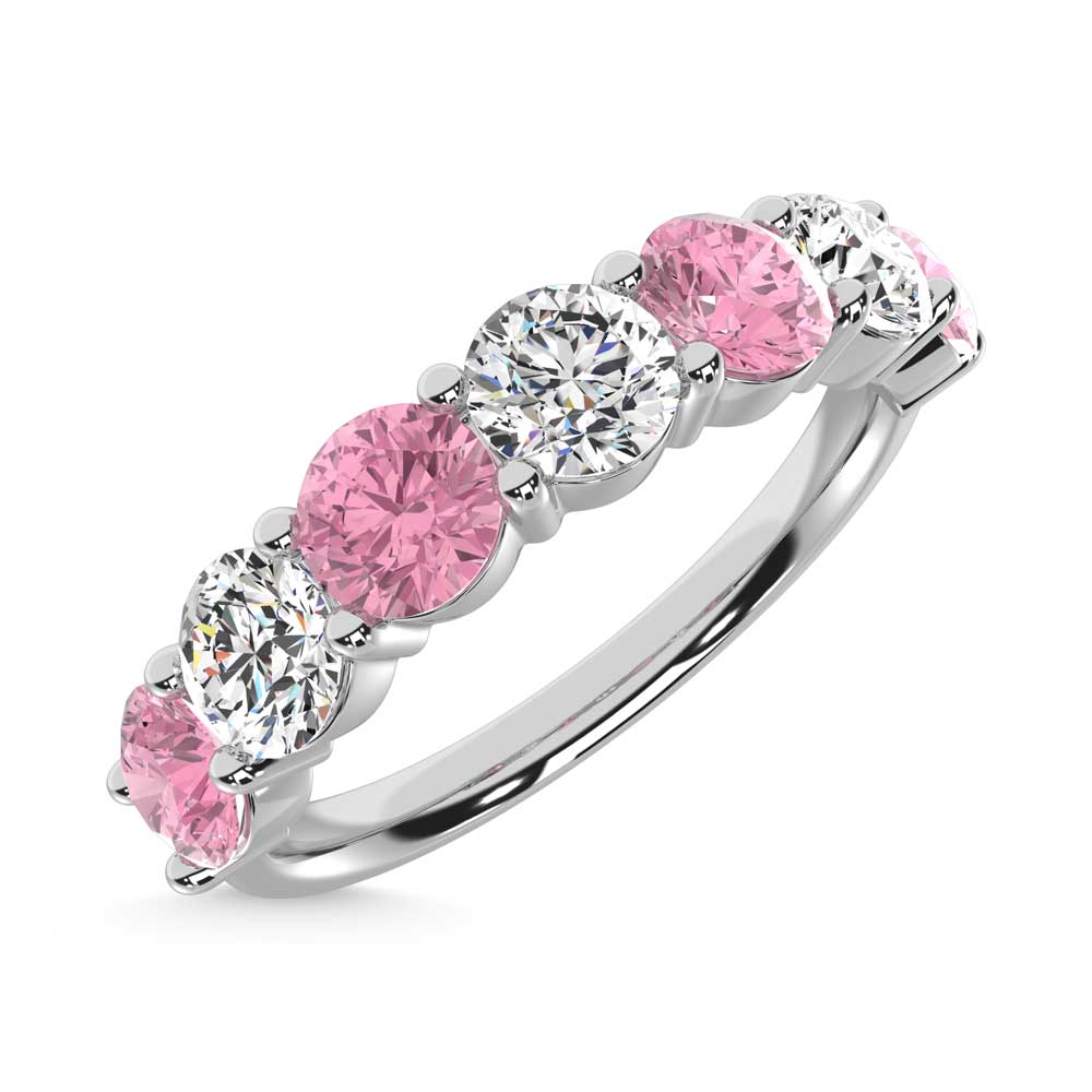 14K White Gold  2 Ct.Tw. 7 Stone Alternate White and Pink Lab Grown Diamond Band