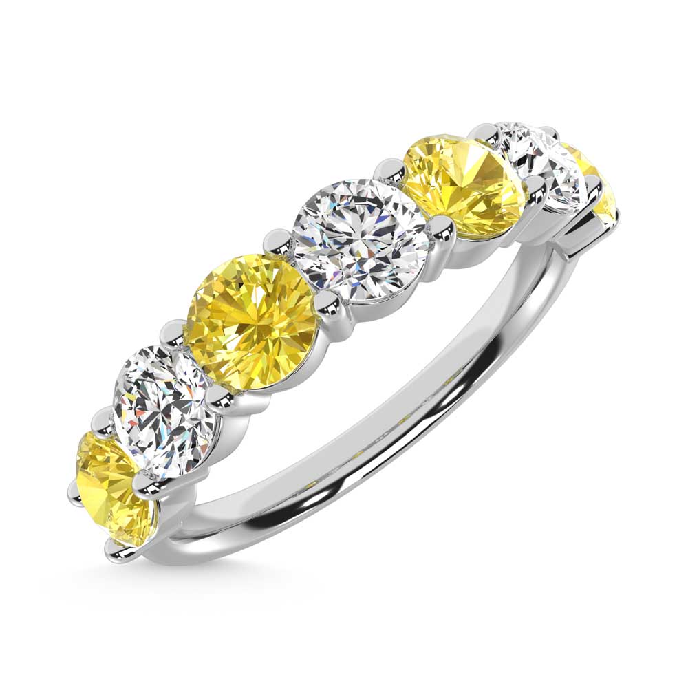 14K White Gold  1 Ct.Tw. 7 Stone Alternate White and Yellow Lab Grown Diamond Band