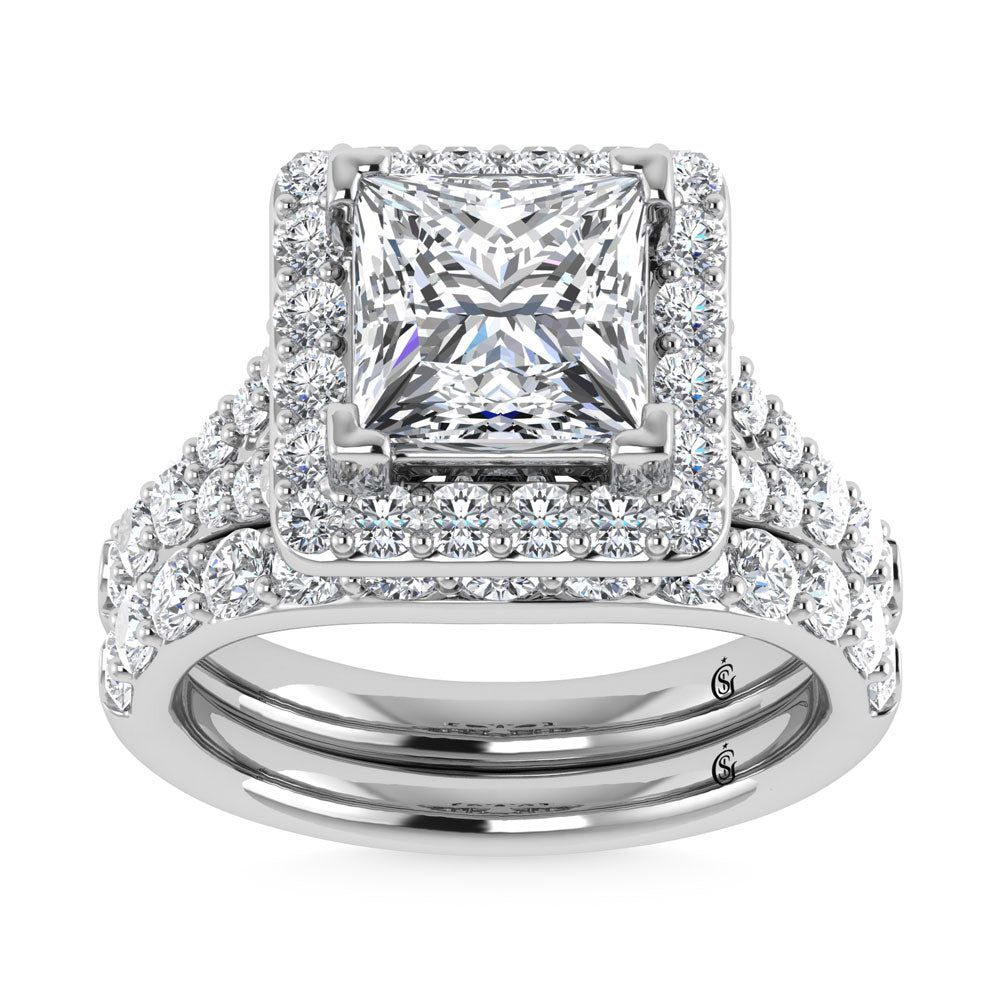 14K White Gold 4 7/8 Ct.Tw. Labgrown Diamond Bridal Ring (Center Princess)