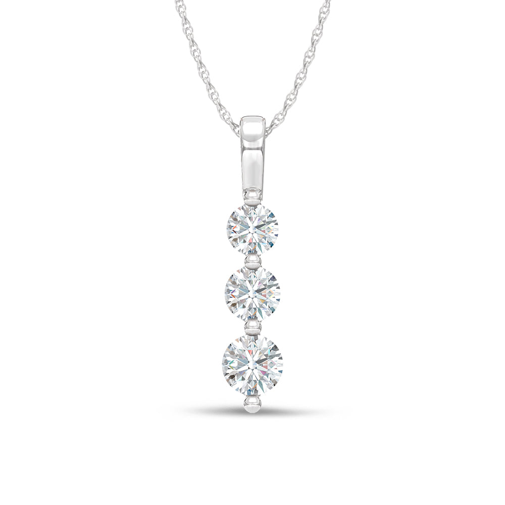 14K White Gold Lab Grown Diamond 1 Ct.Tw. Three Stone Pendant
