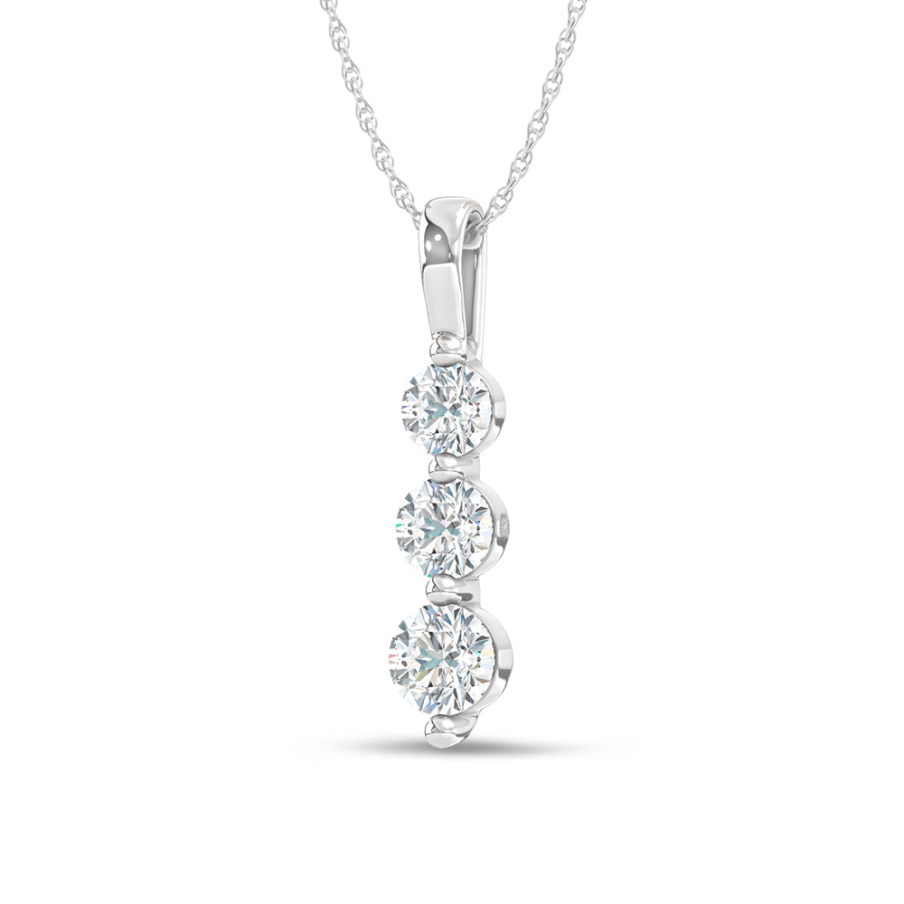 14K White Gold Lab Grown Diamond 1 Ct.Tw. Three Stone Pendant