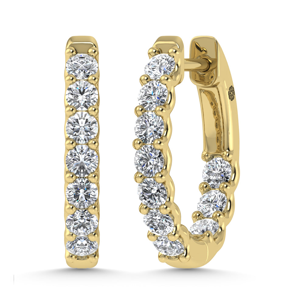 14K Yellow Gold 1 Ct.Tw. Labgrown Diamond In and Our Hoop Earrings