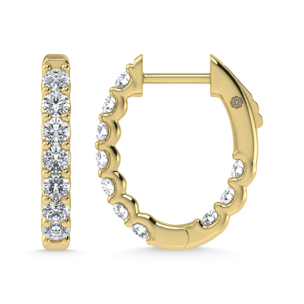 14K Yellow Gold 1 Ct.Tw. Labgrown Diamond In and Our Hoop Earrings