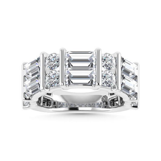 14K White Gold 3 Ct.Tw. Labgrown Diamond Round and Baguette Cut Fashion Band